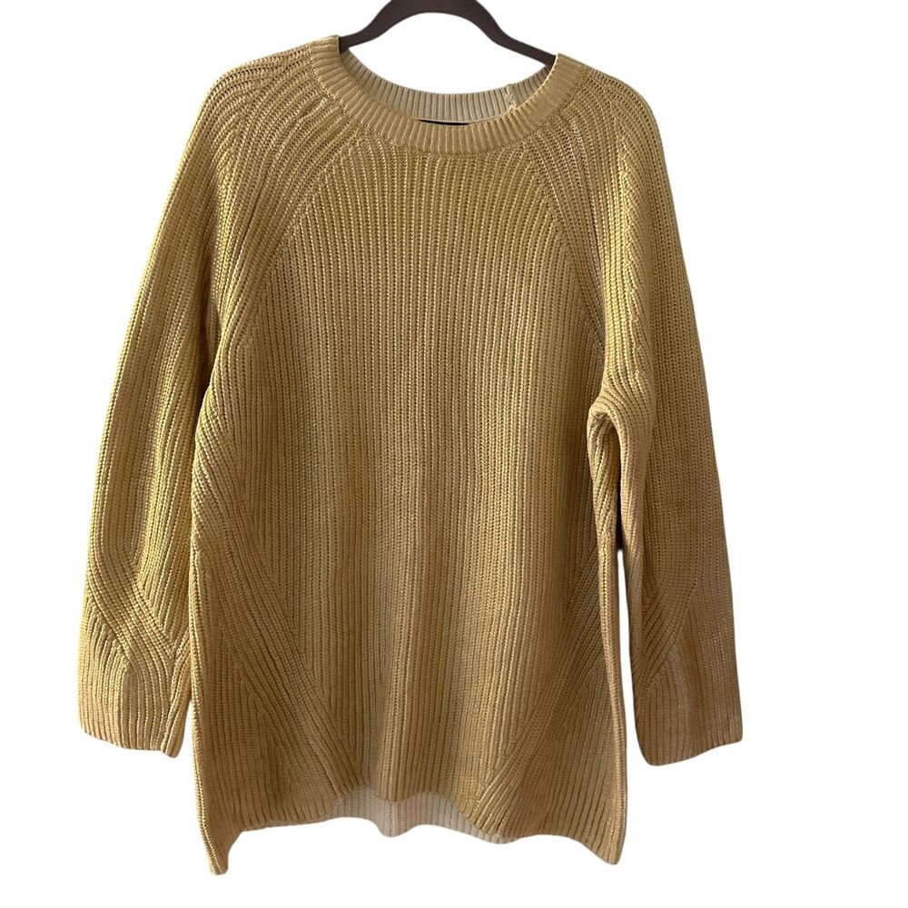 Express London Gold‎ Ribbed Crewneck Long Knit Tunic Sweater Size M NWT
